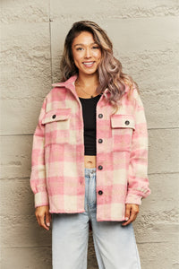 Womens Jacket-Plaid Collared Neck Button Down Jacket