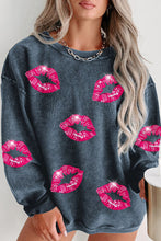 Load image into Gallery viewer, Womens Sweatshirt-Plus Size Lip Ribbed Round Neck Sweatshirt | top
