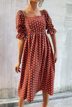 Load image into Gallery viewer, Womens Dress-Polka Dot Square Neck Flounce Sleeve Dress | Dresses/Midi Dresses
