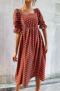 Womens Dress-Polka Dot Square Neck Flounce Sleeve Dress | Dresses/Midi Dresses