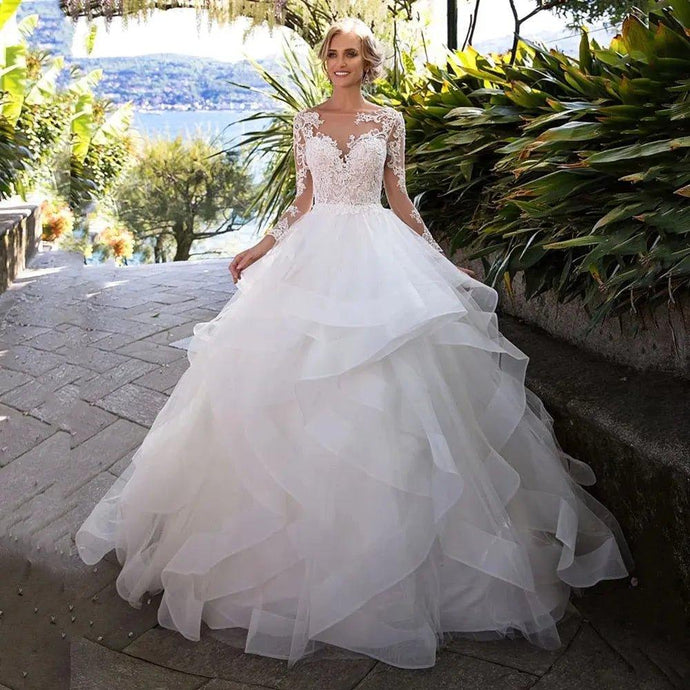 Princess Ball Gown: Exquisite Lace Ruffle Backless Bridal Dress Broke Girl Philanthropy