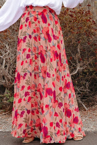 Womens Maxi Skirt-Printed Elastic Waist Pleated Maxi Skirt | skirt