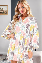 Load image into Gallery viewer, Womens Mini Dress-Printed Lantern Sleeve Mini Dress | Dress
