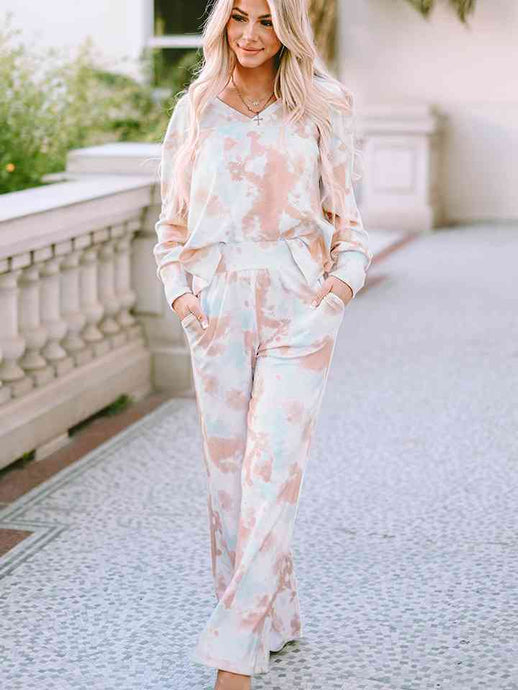 Womens Pants Set-Printed Long Sleeve Top and Wide Leg Pants Lounge Set | pjs