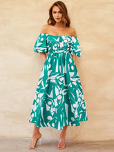 Load image into Gallery viewer, Womens Dress-Printed Off-Shoulder Balloon Sleeve Dress | Dress
