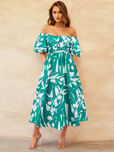 Womens Dress-Printed Off-Shoulder Balloon Sleeve Dress | Dress