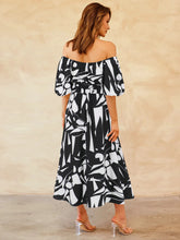 Load image into Gallery viewer, Womens Dress-Printed Off-Shoulder Balloon Sleeve Dress | Dress
