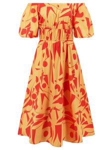 Womens Dress-Printed Off-Shoulder Balloon Sleeve Dress | Dress