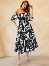 Load image into Gallery viewer, Womens Dress-Printed Off-Shoulder Balloon Sleeve Dress | Dress
