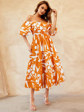 Load image into Gallery viewer, Womens Dress-Printed Off-Shoulder Balloon Sleeve Dress | Dress
