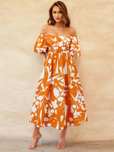 Load image into Gallery viewer, Womens Dress-Printed Off-Shoulder Balloon Sleeve Dress | Dress
