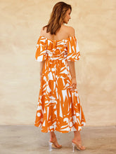 Load image into Gallery viewer, Womens Dress-Printed Off-Shoulder Balloon Sleeve Dress | Dress
