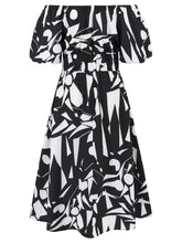 Load image into Gallery viewer, Womens Dress-Printed Off-Shoulder Balloon Sleeve Dress | Dress
