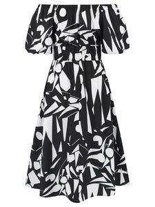 Womens Dress-Printed Off-Shoulder Balloon Sleeve Dress | Dress