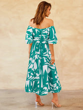 Load image into Gallery viewer, Womens Dress-Printed Off-Shoulder Balloon Sleeve Dress | Dress
