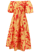 Load image into Gallery viewer, Womens Dress-Printed Off-Shoulder Balloon Sleeve Dress | Dress
