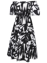 Load image into Gallery viewer, Womens Dress-Printed Off-Shoulder Balloon Sleeve Dress | Dress
