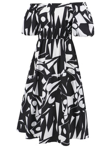 Womens Dress-Printed Off-Shoulder Balloon Sleeve Dress | Dress