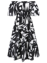 Load image into Gallery viewer, Womens Dress-Printed Off-Shoulder Balloon Sleeve Dress | Dress
