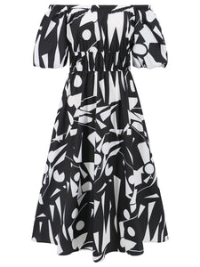 Womens Dress-Printed Off-Shoulder Balloon Sleeve Dress | Dress