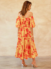 Load image into Gallery viewer, Womens Dress-Printed Off-Shoulder Balloon Sleeve Dress | Dress
