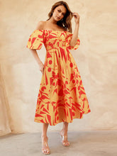 Load image into Gallery viewer, Womens Dress-Printed Off-Shoulder Balloon Sleeve Dress | Dress
