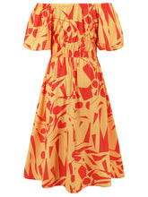 Load image into Gallery viewer, Womens Dress-Printed Off-Shoulder Balloon Sleeve Dress | Dress
