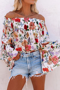 Womens Blouse-Printed Off Shoulder Flare Sleeve Blouse | Tops/Blouses & Shirts