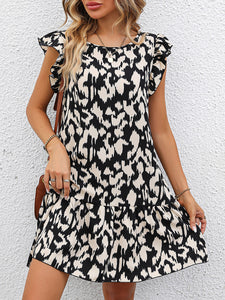 Womens Mini Dress-Printed Round Neck Cap Sleeve Mini Dress