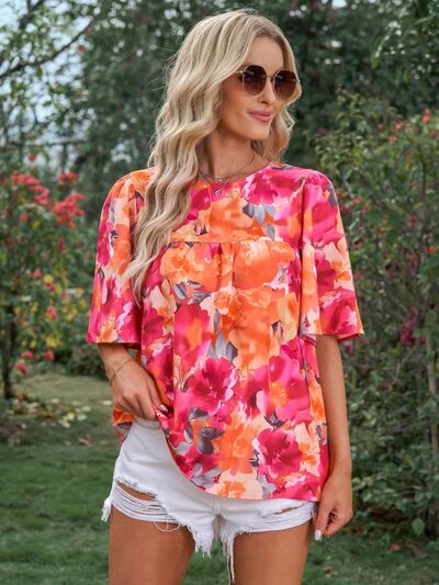 Womens Blouse-Printed Round Neck Half Sleeve Blouse | Tops/Blouses & Shirts