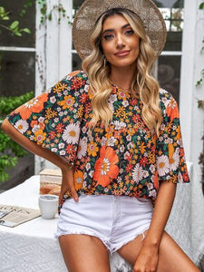 Womens Blouse-Printed Round Neck Half Sleeve Blouse | Tops/Blouses & Shirts