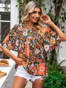 Womens Blouse-Printed Round Neck Half Sleeve Blouse | Tops/Blouses & Shirts