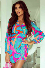 Load image into Gallery viewer, Womens Mini Dress-Printed Surplice Neck Mini Dress
