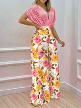 Load image into Gallery viewer, Womens Pants Set-Printed Surplice Top and Wide Leg Pants Set
