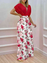 Load image into Gallery viewer, Womens Pants Set-Printed Surplice Top and Wide Leg Pants Set
