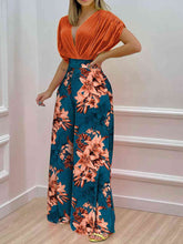 Load image into Gallery viewer, Womens Pants Set-Printed Surplice Top and Wide Leg Pants Set
