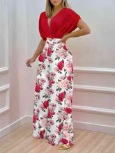 Load image into Gallery viewer, Womens Pants Set-Printed Surplice Top and Wide Leg Pants Set
