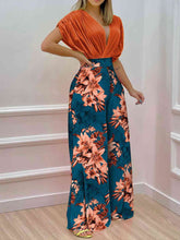 Load image into Gallery viewer, Womens Pants Set-Printed Surplice Top and Wide Leg Pants Set
