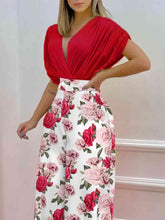 Load image into Gallery viewer, Womens Pants Set-Printed Surplice Top and Wide Leg Pants Set
