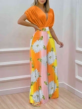 Load image into Gallery viewer, Womens Pants Set-Printed Surplice Top and Wide Leg Pants Set
