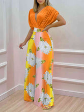 Load image into Gallery viewer, Womens Pants Set-Printed Surplice Top and Wide Leg Pants Set
