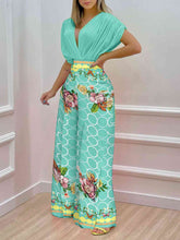 Load image into Gallery viewer, Womens Pants Set-Printed Surplice Top and Wide Leg Pants Set
