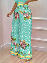 Load image into Gallery viewer, Womens Pants Set-Printed Surplice Top and Wide Leg Pants Set
