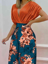 Load image into Gallery viewer, Womens Pants Set-Printed Surplice Top and Wide Leg Pants Set
