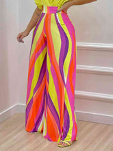 Load image into Gallery viewer, Womens Pants Set-Printed Surplice Top and Wide Leg Pants Set
