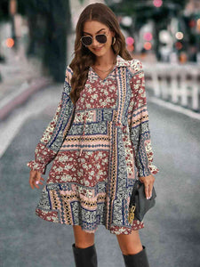 Womens Dress-Printed Tie Front Flounce Sleeve Dress | Dresses/Mini Dresses