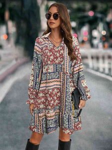 Womens Dress-Printed Tie Front Flounce Sleeve Dress | Dresses/Mini Dresses