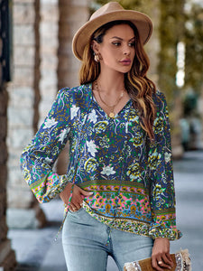 Womens Blouse-Printed Tie Neck Long Sleeve Blouse | Tops/Blouses & Shirts