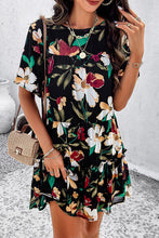 Load image into Gallery viewer, Womens Mini Dress-Printed Tiered Round Neck Mini Dress | Dress
