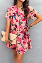 Load image into Gallery viewer, Womens Mini Dress-Printed Tiered Round Neck Mini Dress | Dress
